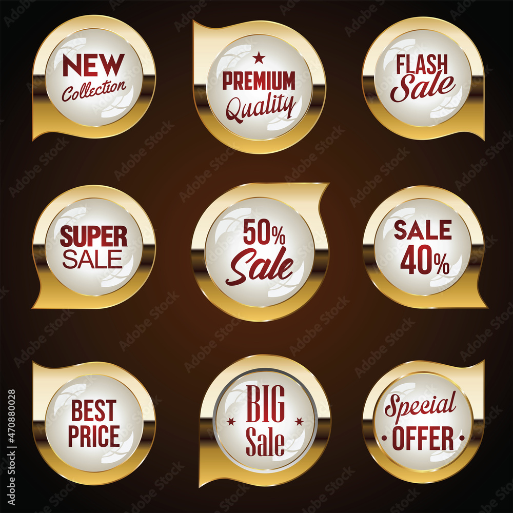 Sale or discount golden labels special offer price tag collection
