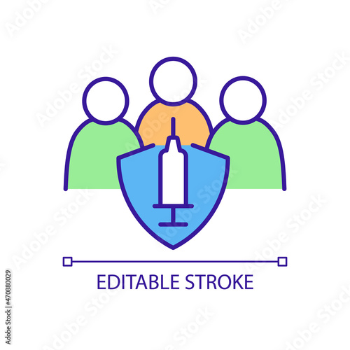 Widespread vaccination RGB color icon. Herd immunity. Developing protective antibodies against highly infectious disease. Isolated vector illustration. Simple filled line drawing. Editable stroke