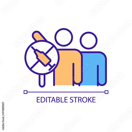 Anti-vaccine movement RGB color icon. Slowing immunization process. Anti-vaccine campaign. Spread of misinformation. Isolated vector illustration. Simple filled line drawing. Editable stroke