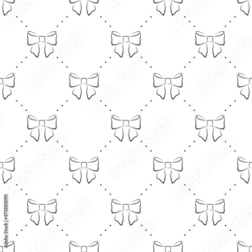Black bows of ribbons on white background seamless pattern. Hand drawn line art vector. Best for textile  print  wrapping paper  package and festive decoration.