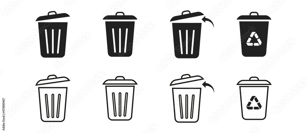 Trash bin icon. Open trash bin. Vector illustration. Isolated icons on white  background. Trash can. Stock Vector