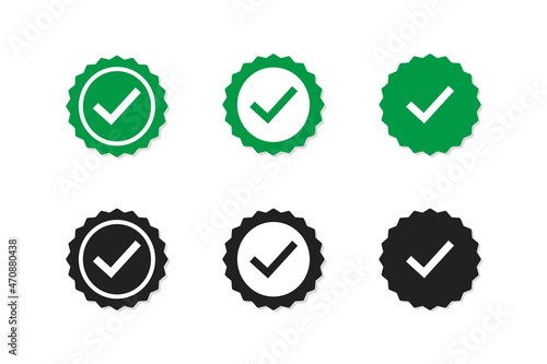 Set of check mark badge icons. Approved with checkmark. certified medal icons in a flat design . Vector illustration .