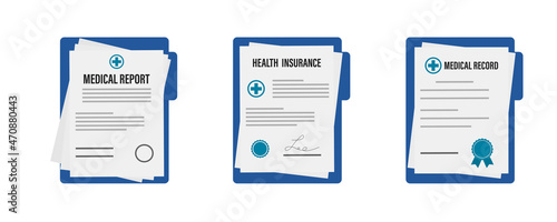 Medical record .Medical report in a flat design . Vector icon. Insurance policy concept .10 eps