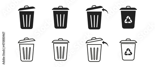 Trash bin icon.  Open trash bin. Vector illustration. Isolated icons on white background. Trash can.