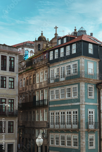Old historical houses of Porto. Rows of colorful buildings in the traditional architectural style, Portugal