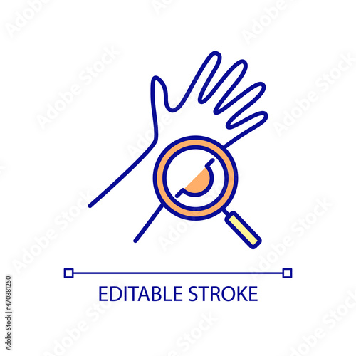 Inflammation examination RGB color icon. Hand abscess. Tumor and swollen. Symptom and diagnosis. Physical checkup. Isolated vector illustration. Simple filled line drawing. Editable stroke