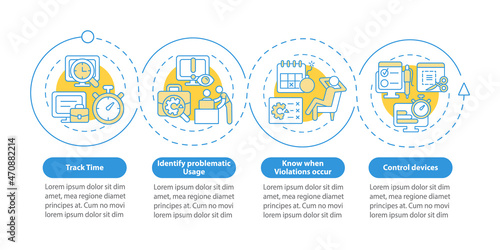 Benefits of employee monitoring vector infographic template. Work presentation outline design elements. Data visualization with 4 steps. Process timeline info chart. Workflow layout with line icons