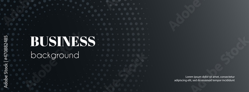 Abstract business dark background. Vector minimal long banner with halftone circle frame and copy space for text. Facebook cover