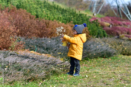 CHłopiec na jesiennym spacerze