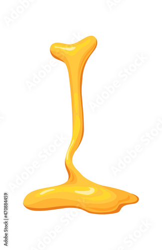 Flowing down honey. Leak fluid of honeycomb for sugar product, vector illustration