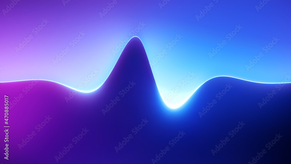 3d render, abstract violet blue neon background with wavy skyline ...