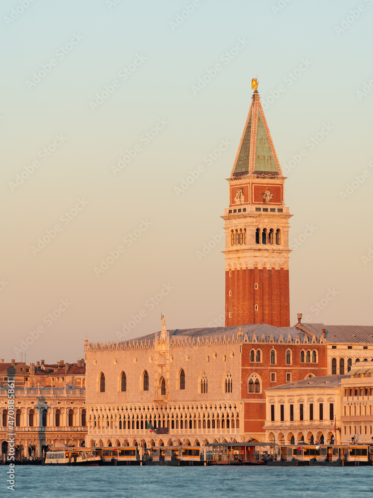 Campanile and Doge palace in Venice on a sunny morning in winter