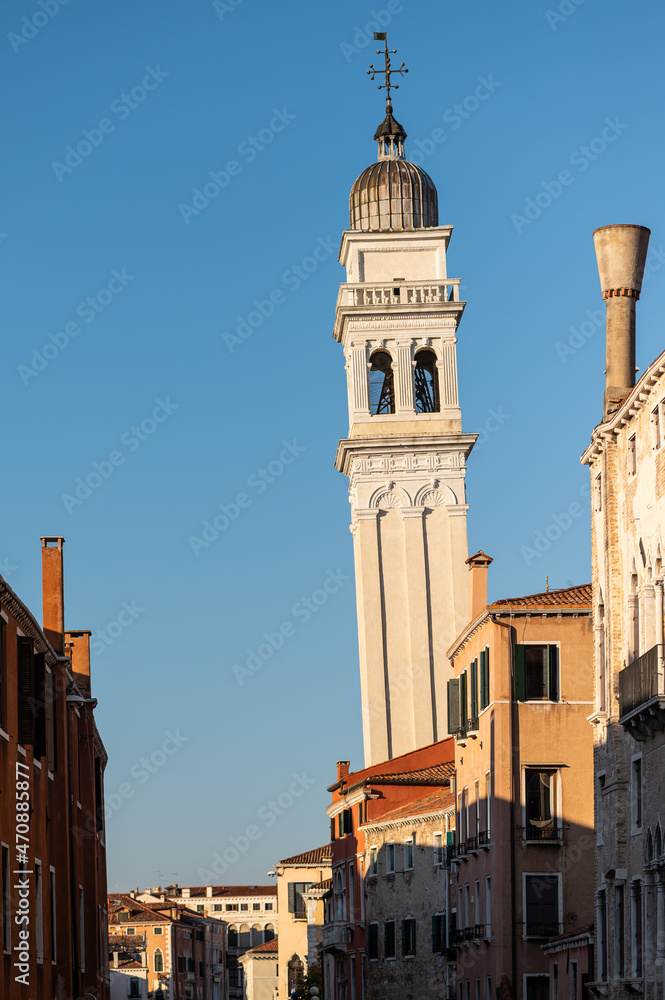The leaning bell tower of San Giorgio dei Greci in Venice