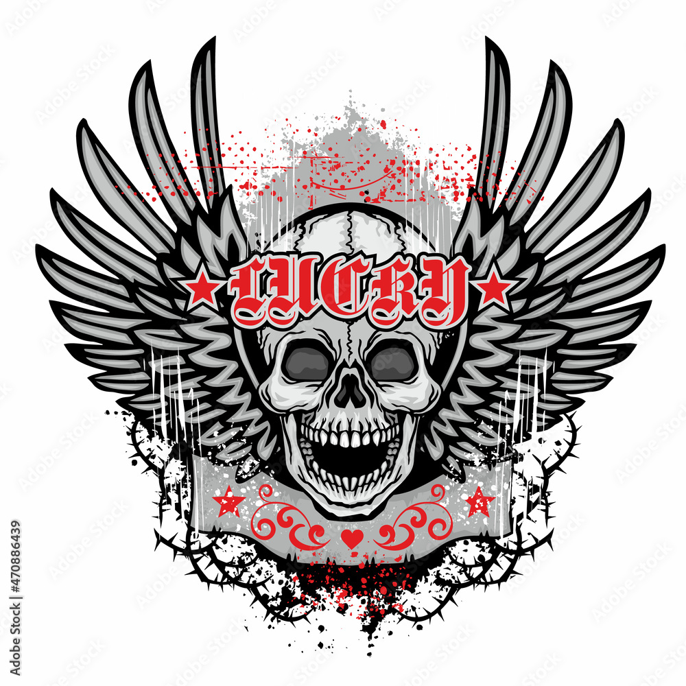 Gothic sign with skull and wings, grunge vintage design t shirts