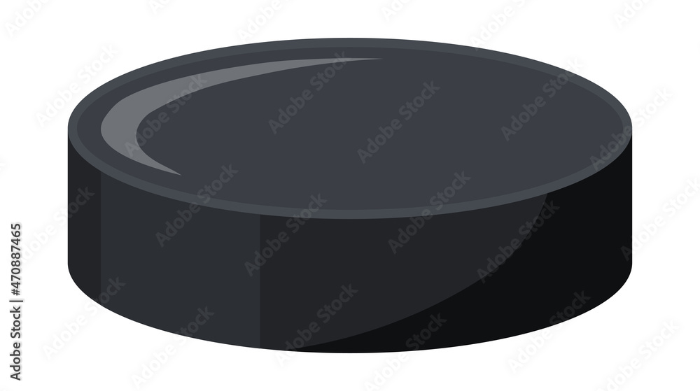 Hockey puck. Cartoon Sports black ball round, equipment for games, flat vector Illustration
