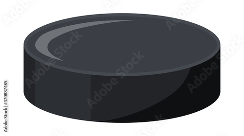 Hockey puck. Cartoon Sports black ball round, equipment for games, flat vector Illustration