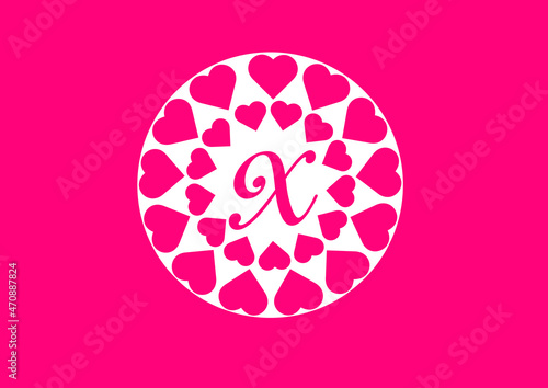 Fototapeta Naklejka Na Ścianę i Meble -  X letter logo with love icon, valentines day design template