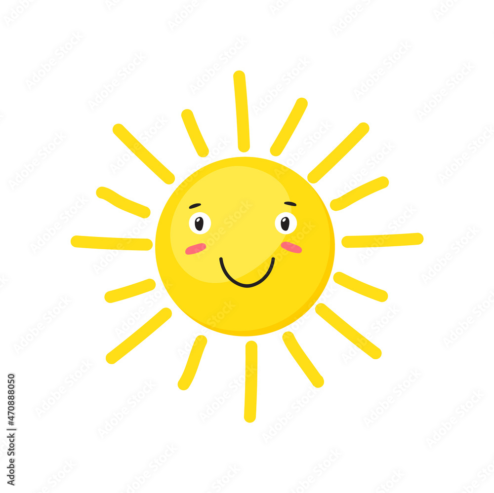 Kawaii sun. Cartoon smile of happy face, vector design