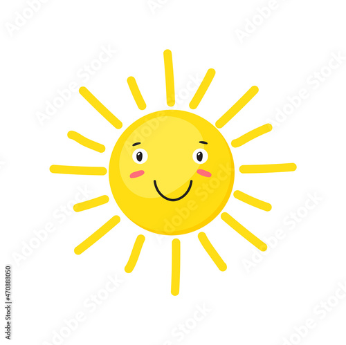 Fototapeta Naklejka Na Ścianę i Meble -  Kawaii sun. Cartoon smile of happy face, vector design