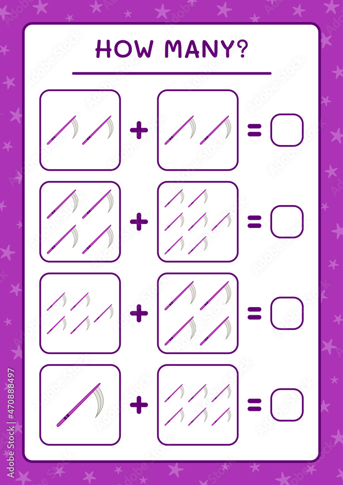 How many Sickle, game for children. Vector illustration, printable worksheet How many Sickle, game for children. Vector illustration, printable worksheet