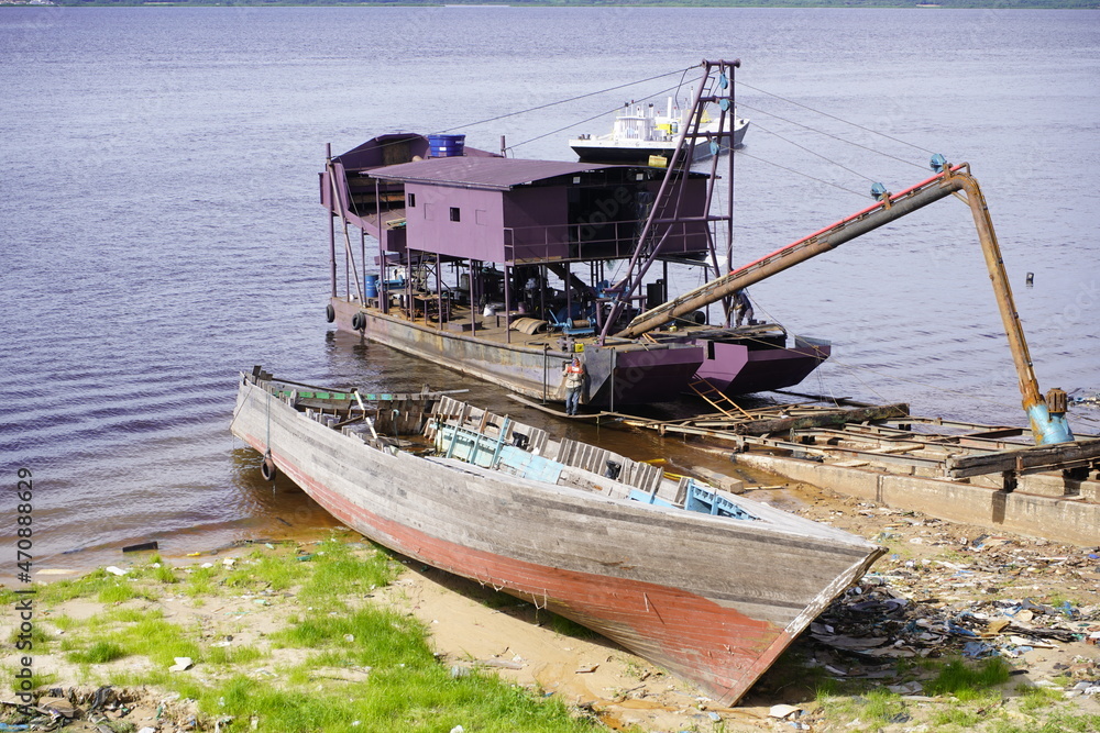 Boat and shipyard in Manaus, Sao Raimundo. Amazon, Brazil Boat and shipyard in Manaus, Sao Raimundo. Amazon, Brazil