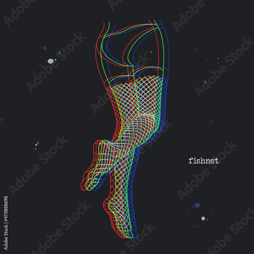 Female legs in tights. Fishnet stocking. Woman body part. Glitch style