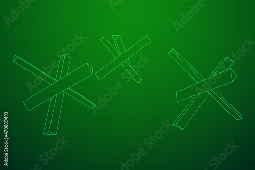 Hedgehog antitank defence. Wireframe low poly mesh vector illustration.