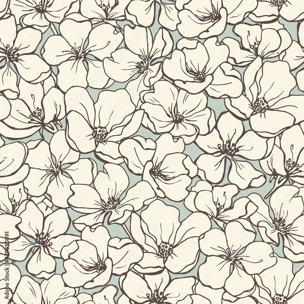 Flowers seamless vector pattern in pastel colors. Hand drawn. Elegant  floral vintage background for packaging design, textile, wallpaper, fabric,  cosmetics Stock Vector | Adobe Stock