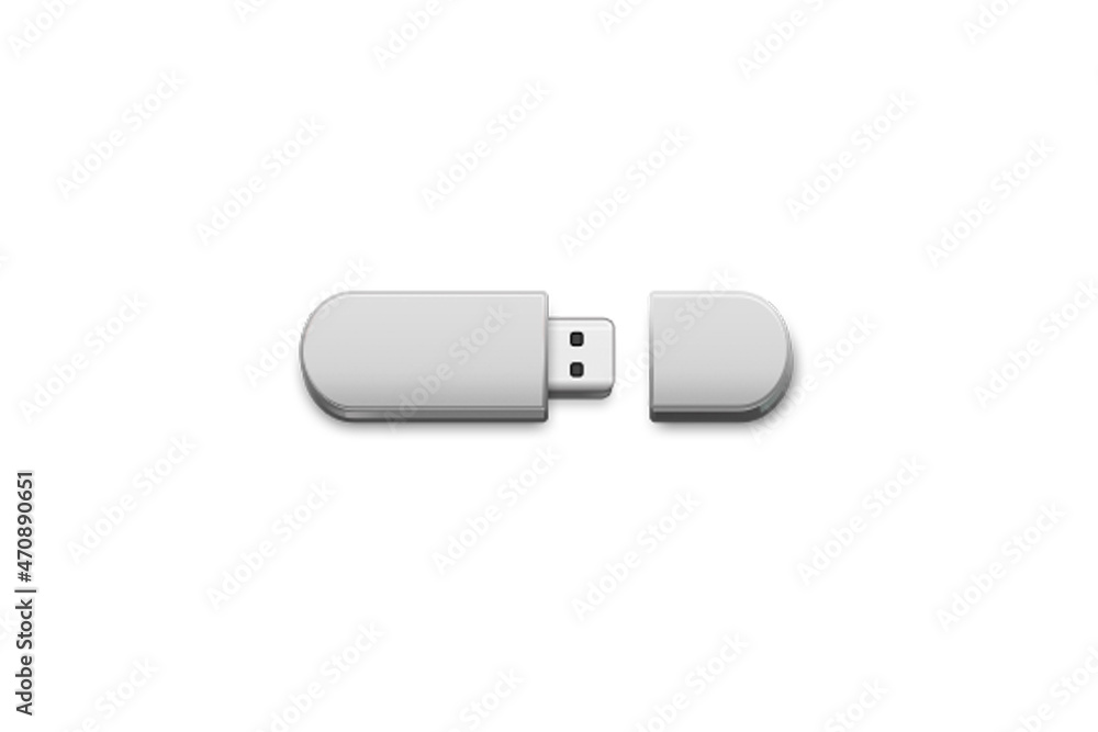 Blank white Portable flash usb drive memory mockup template isolated on a white background. 3d rendering. Blank white Portable flash usb drive memory mockup template isolated on a white background. 3d rendering.