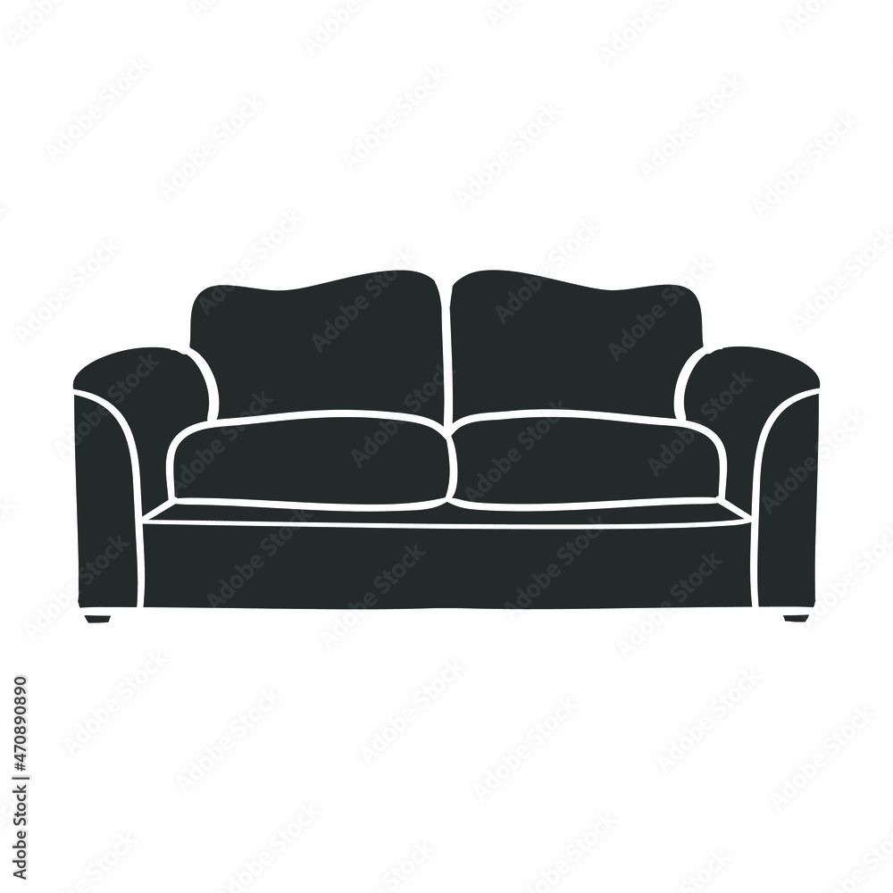 Sofa Icon Silhouette Illustration. Furniture Vector Graphic Pictogram Symbol Clip Art. Doodle Sketch Black Sign. Sofa Icon Silhouette Illustration. Furniture Vector Graphic Pictogram Symbol Clip Art. Doodle Sketch Black Sign.