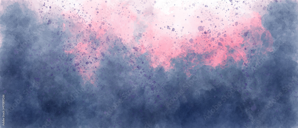 dark blue and pink sky gradient watercolor background with clouds texture - obrazy, fototapety, plakaty 