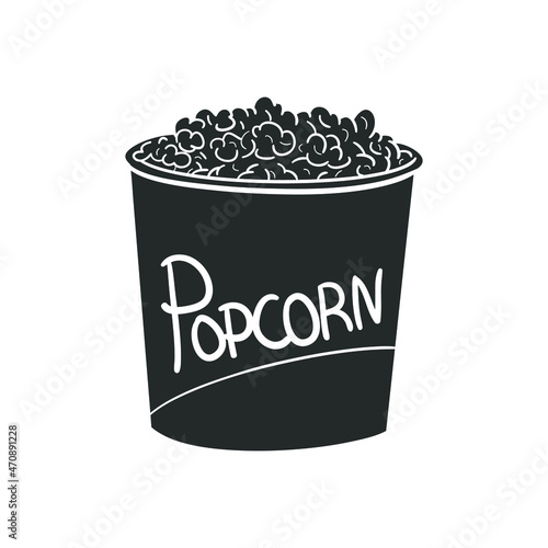 Pop Corn Icon Silhouette Illustration. Food Snack Vector Graphic Pictogram Symbol Clip Art. Doodle Sketch Black Sign.