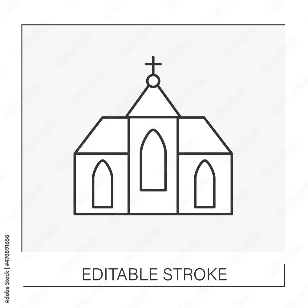  Church line icon. Temple. Wedding ceremony with religious content for couple. Wedding concept. Isolated vector illustration. Editable stroke