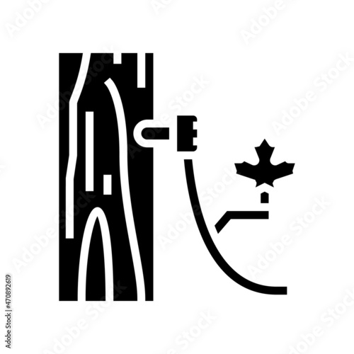 maple sap collection, using tubing method glyph icon vector. maple sap collection, using tubing method sign. isolated contour symbol black illustration
