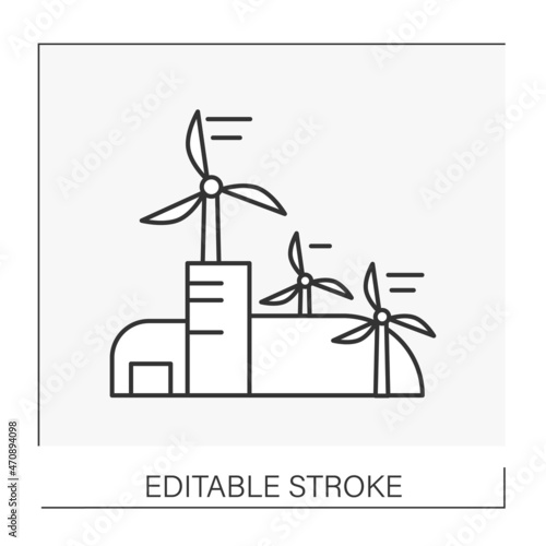  Eco awareness line icon. Renewable energy. Conversion of power from wind into electricity. Windmills. Green city concept Isolated vector illustration. Editable stroke photo