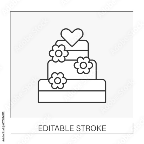  Cake line icon. Traditional cake served at wedding receptions following dinner. Wedding concept. Isolated vector illustration. Editable stroke photo