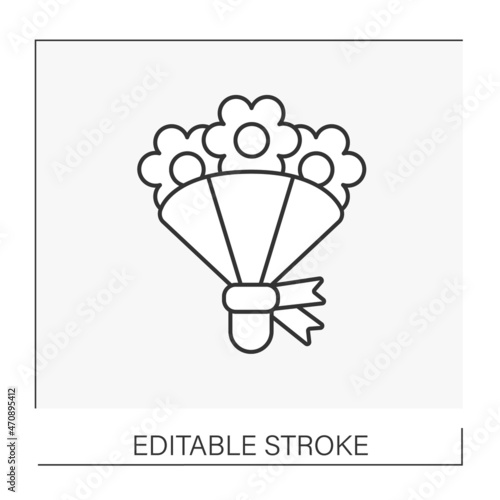 Bouquet line icon. Bridal flowers with ribbon. Wedding concept. Isolated vector illustration. Editable stroke