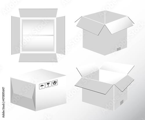 set of realistic white cardboard isolated or mock up fragile packaging or packaging online shop store. eps vector