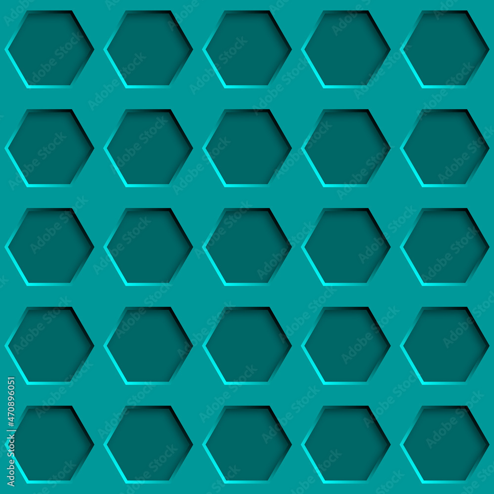 Abstract seamless pattern with hexagon holes in light blue colors