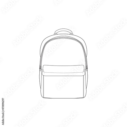 Backpack outline drawing vector, Backpack in a sketch style, trainers template outline, vector Illustration.
