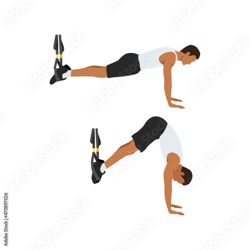 Man doing TRX Suspension straps saw pikes exercise. Flat vector illustration isolated on white background