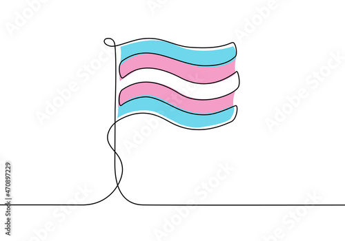 Continuous one line drawing of transgender flag. Minimalist design on white background.