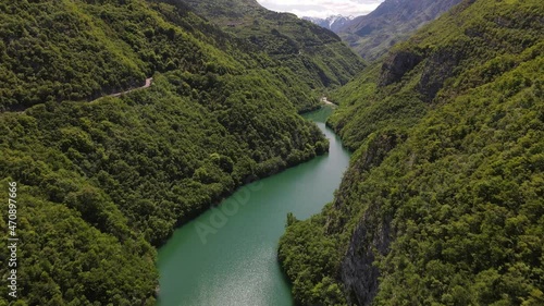 With the drone over the Lago di San Colombano in Rovereto. Beautiful canyon in summer