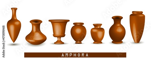 Antique vase. Greek amphora. Clay vase. The flowerpot is classic. old clay amphora isolated on white.