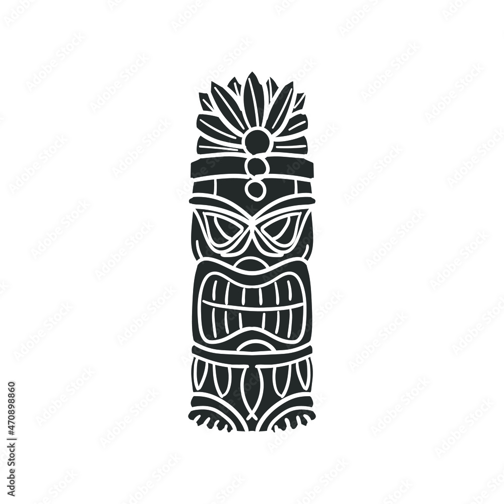Tiki Token Icon Silhouette Illustration. Hawaiian Vector Graphic