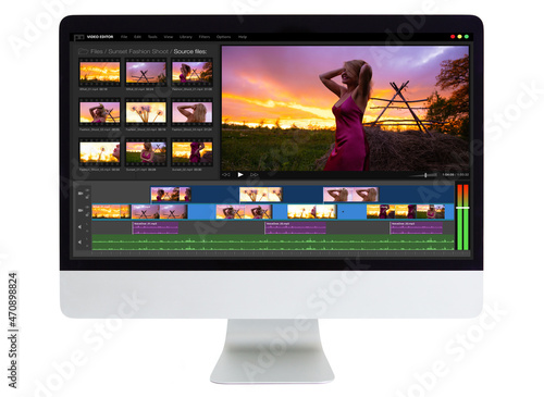 Fotografie Sample video editing software on desktop computer