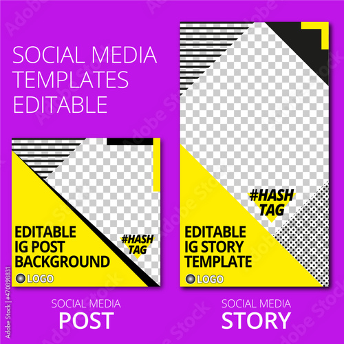 Social Media template post and story for promotion. Template post and story editable. Design with yellow and black color.