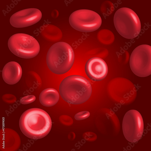 Red blood cells in the circulatory system. Blood cells flowing in a vein