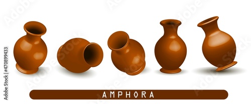 Antique vase. Greek amphora. Clay vase. The flowerpot is classic. old clay amphora isolated on white.