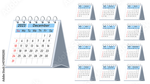 Desk calendar 2023. Simple calendar with flipping months. Vector illustration.
